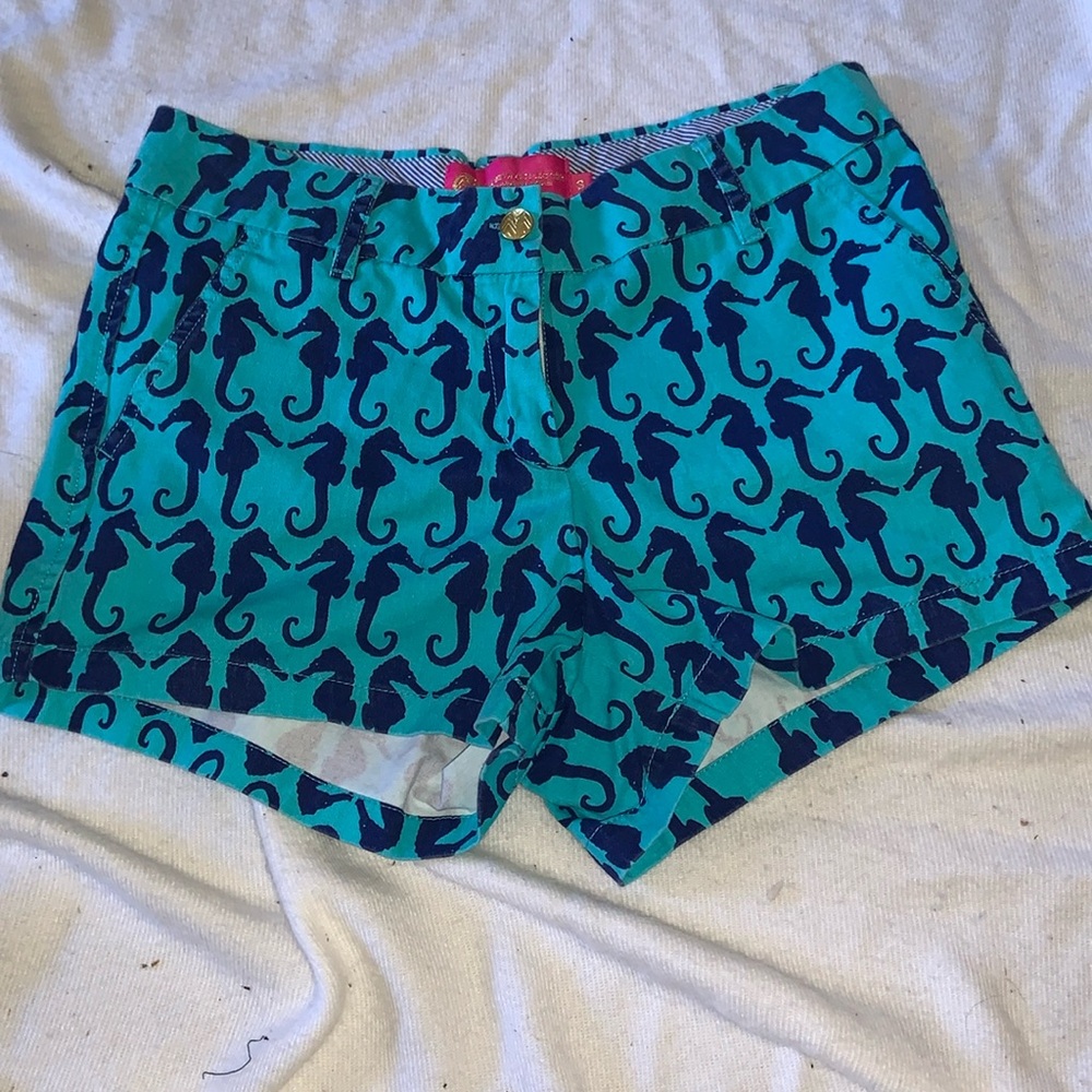 Macbeth collection Margaret Josephs seahorse shorts, turquoise, and blue small
